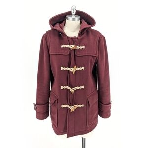 SPAO Toggle Hooded Wool Pea Coat Maroon M classic winter preppy travel outdoors